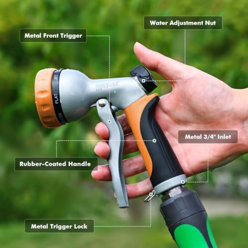 RESTMO Garden Hose Nozzle, Heavy Duty Metal Water Hose Nozzle with 7 Adjustable Spray Patterns, High Pressure Hand Sprayer with Flow Control, Best for Watering Plant & Lawn, Washing Car & Pet, Orange