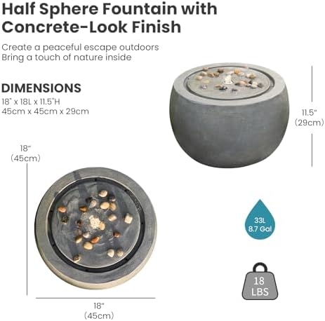 Medium Round Bubbler Waterfall Fountain with LED Lights, Gray
