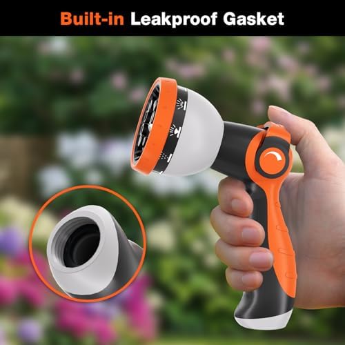Garden Hose Nozzle, Hose Sprayer Nozzle with 10 Spray Patterns, Thumb Control On Off Valve,2 Pack Heavy Duty Metal Water Hose Nozzle for Car Wash, Plants, Pets & Outdoor Cleaning Green Orange