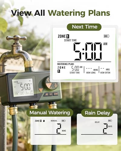 Diivoo Brass 3 Zone Sprinkler Timer, Programmable Hose Timers for Watering