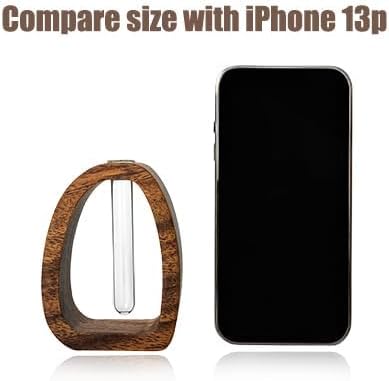 Solid Wood Frame Glass Test Tube Vase Desk Hydroponic Plant, Enhances Home and Office Environment, Small Size (Small)