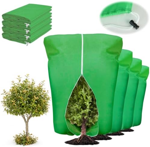4 Pcs Plant Covers Frost Protection Bag 90"X75" Winter Reusable Plants Jacket with Zipper Drawstring Large Plant Protection Wraps Bags Frost Blanket for Winter Outdoor Garden Plants