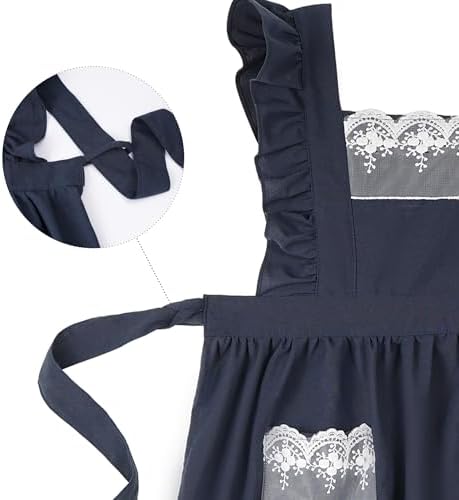 Aoomzoon Vintage Cotton Aprons for Women with Lace Ruffle