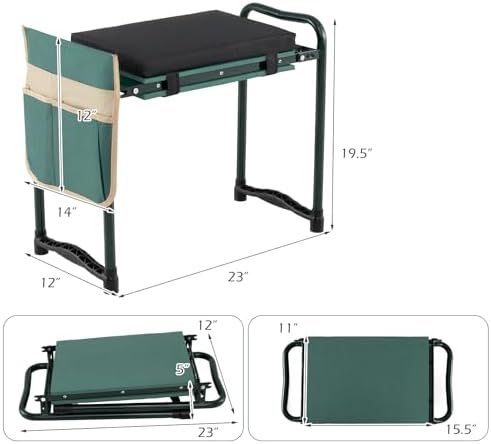 Garden Kneeler and Seat with 15.5" L×11" W EVA Kneeling Pad, Green