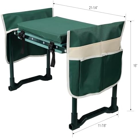 Garden Kneeler and Seat for Seniors with Tool Bag - 330lb Capacity Foldable Garden Stool and Kneeler, Upgraded Bench Kneeler with Padded Seat Green Gardening Kneeling Chair