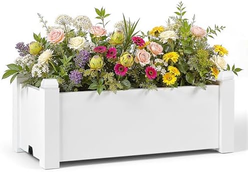 14 Gallon Raised Garden Bed, Self-Watering Raised Planter Box with Drainage Plug & Gauge for Vegetables Flowers Herbs Succulents, Rustproof Resin for Backyard Patio Porch (Ashen)