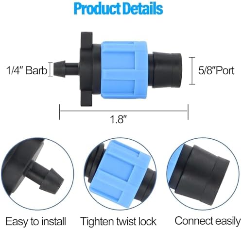 100 ft 5/8" Drip Irrigation Tape Kit Emitter Spacing 6" with 20PCS Drip Tape Connectors and 20PCS Drip Tape Row Ends Automatic Equipment for Garden Irrigation Wall Thickness : 15 mil 0.53GPH