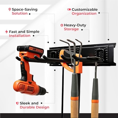 Garage Tool Organizer Wall Mount, 64", 4 Racks 8 Hooks, 400 lbs