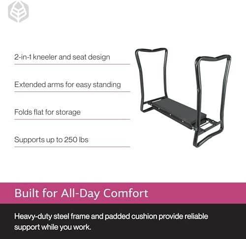 Yard Butler Garden Kneeler and Seat, Foldable Stool, Silver and Black