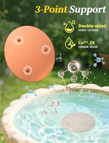 Mellbree 4-Pack Bird Bath Copper Disc, 0.6mm Reinforced 99.99% Pure Copper Cleaning Disk with Triple-Point Support Help Keep Water Clean All-Season (Flower)
