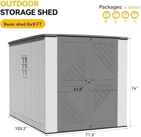 KINYING 6x9 FT Outdoor Storage Shed,Resin Outdoor Sheds with Floor