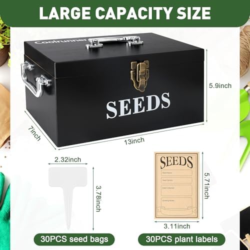 Coolrunner Wood Seed Saving Box, Seed Storage Organizer Case