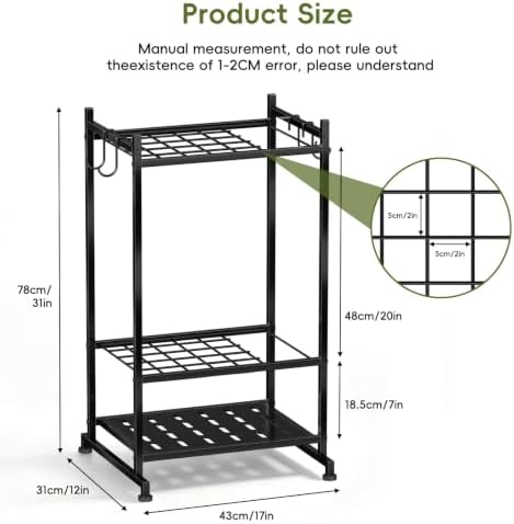Garden Tool Organizer with Leveling Feet, Yard Tool Tower Rack for Garage Organization, Up to 25 Long-Handled Tools/Rakes/Brooms for Shed, Outdoor, Black