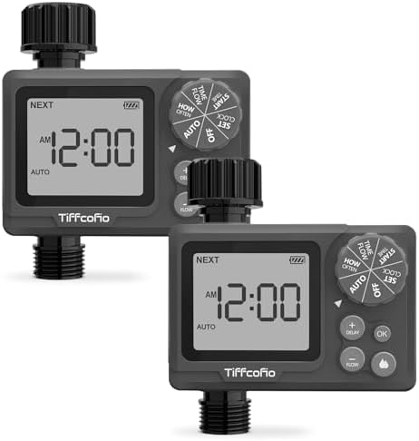 Sprinkler Timer Outdoor, Digital Programmable for Garden Hose, Irrigrtion Timer with Rain Delay and Manual Mode (Water Volume Control, 2 Packs)