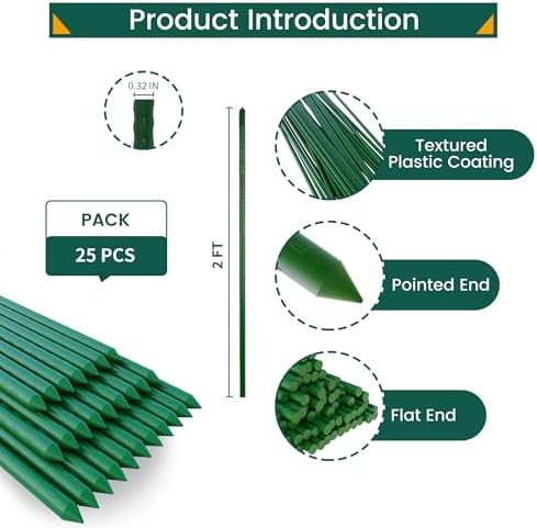24 Inch 2 Ft Plant Support Garden Stakes for Outdoor Plants, 25 PCS