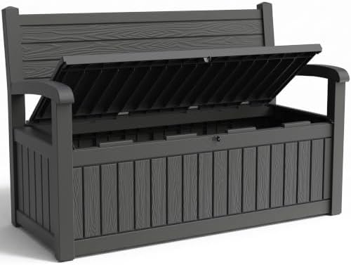 100 Gallon Outdoor Storage Bench, Lockable Patio Storage Bench, Black