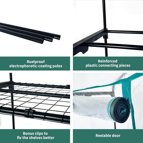 3 Tier mini Indoor Greenhouse Upgraded with Shelf Clips,27"x19"x50" Greenhouse for Indoors&greenhouses for Outdoors with PVC Cover and Roll-Up Zipper Door