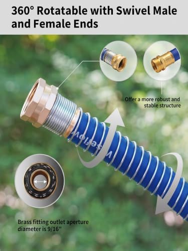 Wiseflow Garden Hose 50FT x 3/4", Heavy Duty Rubber Hose, Water Hose with Five Layered Braiding, Male Female Fittings, 1200PSI Burst, 300PSI Working for Yard, Car Wash, Pets (Blue)