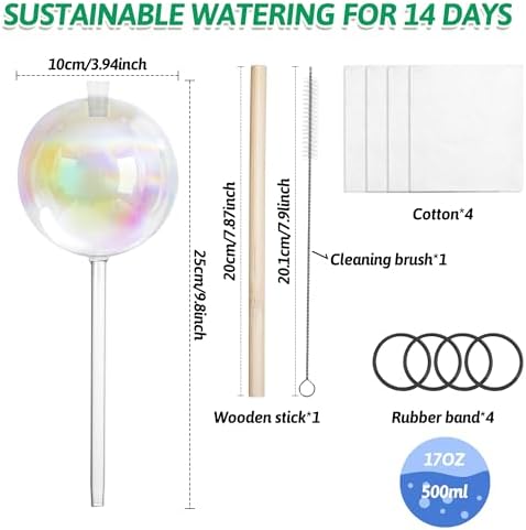4 Pack 17 oz Large Glass Plant Self Watering Globes to 2 Weeks Watering