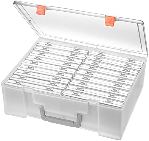 Photo Storage Box 4x6, 18 Inner Extra Large Organizer Acid-Free Photo Keeper Storage Case, Plastic Craft Storage Box for Stickers Stamps Seeds (Clear, 18 Boxes)