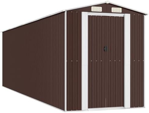 Gecheer Large Galvanized Steel Garden Shed 6.9x1.9x2.2m, Dark Brown Outdoor Storage House with Sliding Door & Vent for Tools, Lawn Mower, Pool Equipment