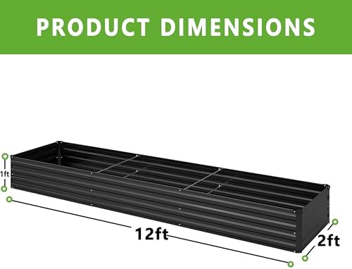 2PCS 12x2x1FT Galvanized Raised Garden Bed Kit,Vegetable Boxes-Rectangle Metal Flower Box,Large Planter Raised Beds Outdoor Garden for Planting,Fruit,Herb-Black
