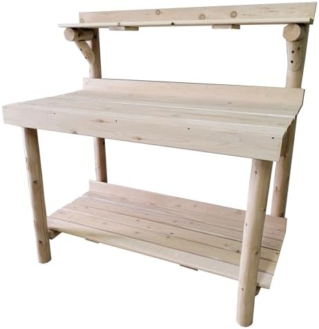 Potting Bench, 4-Foot Cedar Log Garden Workbench with Shelf