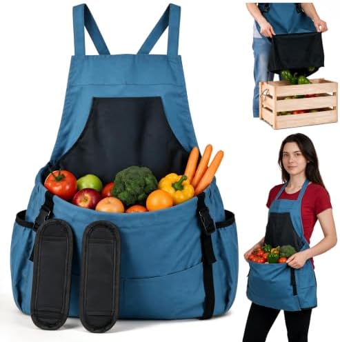 Gardening Apron with Pockets, Heavy Duty Oxford Fabric Harvest Apron