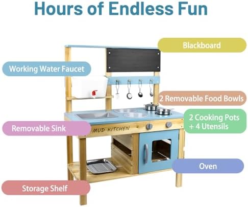 Kids Potting Bench, Wood Garden Station with Sink & Faucet, Blackboard, Garden Accessories and Storage Shelf for Boys and Girls Ages 3+