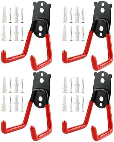Garage Hooks Heavy Duty, Medium Square Hooks Wall Mount, Anti-Slip PVC Coated Steel Utility Storage Organizer for Hanging Ladders, Bikes, Garden Tools and Hoses 4 Packs