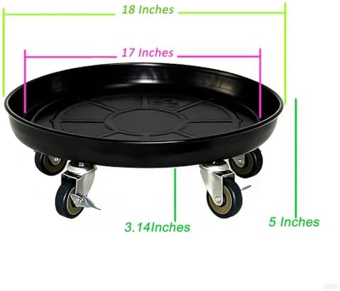 SIAMO 18" Heavy Duty Plant Caddy (470lbs Capacity)-Lockable Non-Scratch Swivel Casters Rolling Plant Stand Dolly Saucer for Large Ceramic Planters & Heavy Trees Indoor & Outdoor,Black,1-Pack