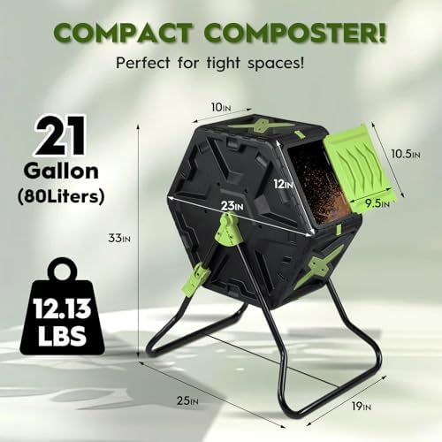 21 Gallon Compost Tumbler Outdoor - Small Rotating Composting Bin with Single Chamber & Steel Frame - BPA-Free Compact Garden Waste Bin for Kitchen Scraps & Yard Manure - Quick 5-Minute Assembly