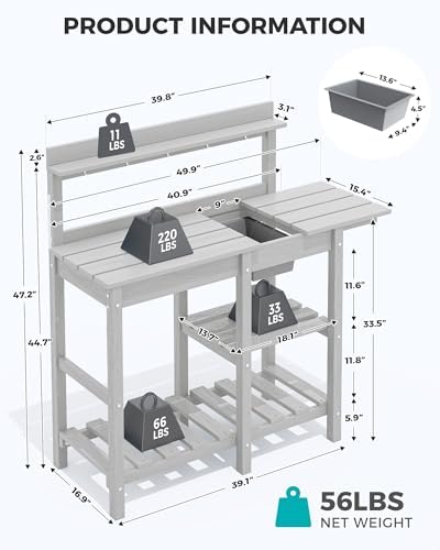 SERWALL Outdoor Potting Bench with Sink,2PC Gardening Table,Spanish Gray