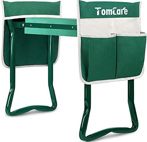 TomCare Upgraded Garden Kneeler Seat Widen Soft Kneeling Pad Garden Stools Garden Bench with 2 Large Tool Pouches Outdoor Foldable Gardening Gifts for Women Men Gardeners, Green