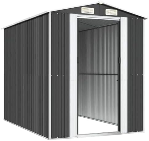 Tidyard Large Garden Shed, Galvanized Steel Storage Shed with Sliding Gate, 75.6 x 107.9 x 87.8 in, Anthracite for Outdoor Tools and Equipment