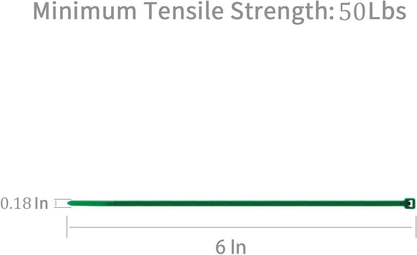 XINGO 100PCS Cable Zip Ties Heavy Duty, Premium Nylon Plastic Wire Ties with 50 Pounds Tensile Strength, Self-Locking Black Nylon Zip Ties for Indoor and Outdoor (6 inch, Green)