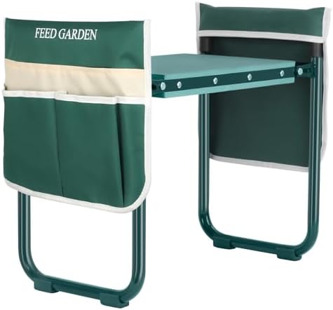Garden Kneeler and Seat, Upgraded Foldable Gardening Stool with 10.23" Wide Kneeling Pad, Heavy Duty Gardening Bench Chair with 2 Tool Pouches, Gardening Gifts for Seniors Mom Women Men