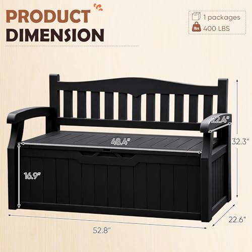 JUMMICO 80 Gallon Resin Outdoor Storage Bench Waterproof, Deck Box
