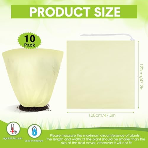 10 Pcs 47x47 Inch Plant Covers Freeze Protection Drawstring,Beige