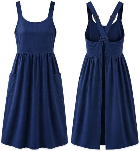 Cotton Linen Apron Cross Back Apron for Women with Pockets Pinafore Dress
