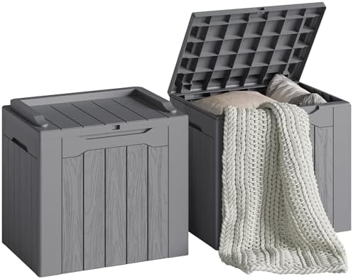 Devoko 30 Gallon Resin Deck Box 2 Pack Outdoor Indoor Waterproof Storage Box for Patio Furniture Pool Accessories Storage for Cushion Garden Tools (Grey, 2 Pack)