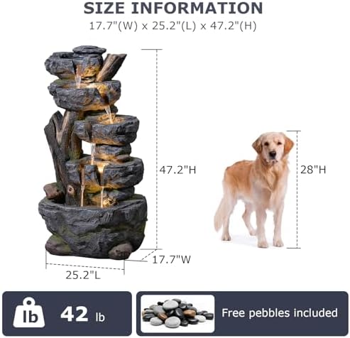 47.2" Tall Outdoor Water Fountain Large Waterfall Fountain