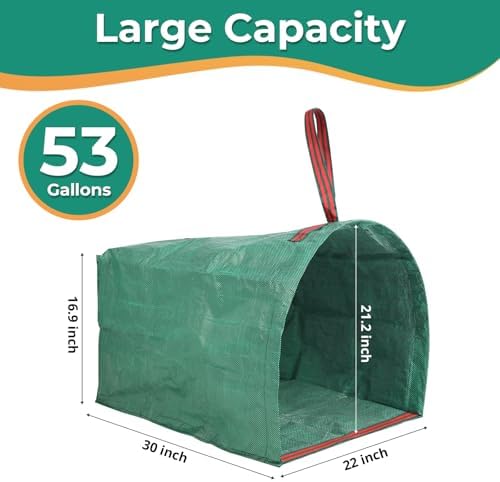 3 Pack 53 Gallon Reusable Yard Waste Bags, Dustpan-Type Leaf Collector Bag, Collapsible Heavy Duty Leaf Bags, Standable Garden Waste Bags for Collecting Leaves, Lawn Grass, Clippings and Branches