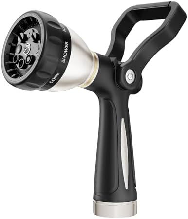 FANHAO Fireman Style Water Hose Nozzle Heavy Duty Metal, 8 Spray Patterns