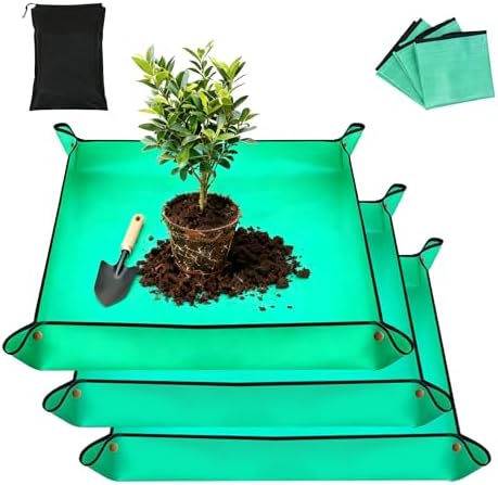 Green Repotting Mat, 3 Pack 26.8x26.8 Inch PE Waterproof Mat for Plants