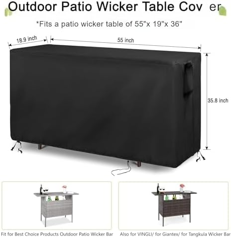 55 Inch Outdoor Bar Table Cover Rectangle for Patio Rattan Wicker Bar