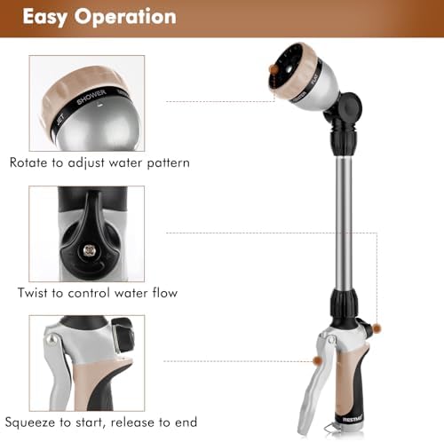 RESTMO Heavy Duty Metal Hose Wand, Watering Wand for Garden Hose