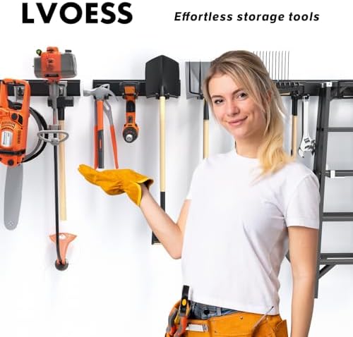 64'' Garage Tool Organizer Wall Mount, 620lbs Heavy Duty Metal Storage Rack | Adjustable Hooks Garden Tool Organization System | Anti-Rust Shed Rack for Hanging Shovel, Rake, Broom, Snowboard