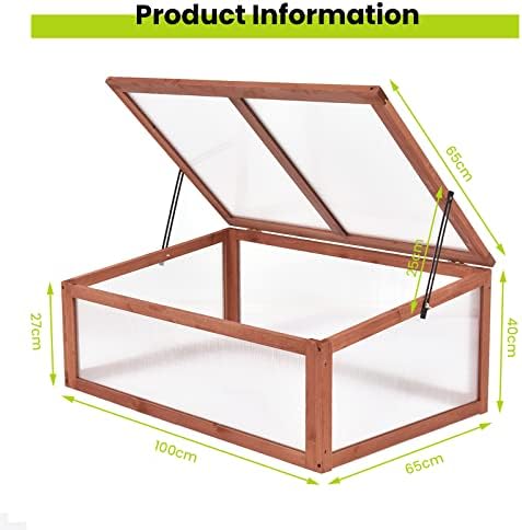 Portable Cold Frame for Winter Gardening, Mini Wooden Green House with Openable Top, Indoor Outdoor Cold Frames Raised Plants Bed Protection