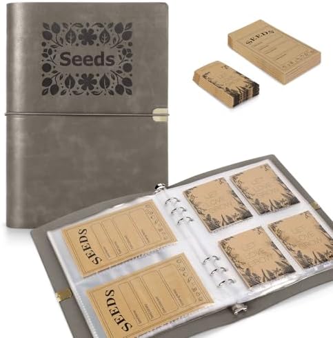 Seed Storage Organizer, Seed Packet Organizer Binder with 80Pcs Garden Seeds Storage Envelopes and 40 Clear Pocket Sheet Protectors for Protecting Vegetable Seeds (Gray, 9.1 x 6.5inch)